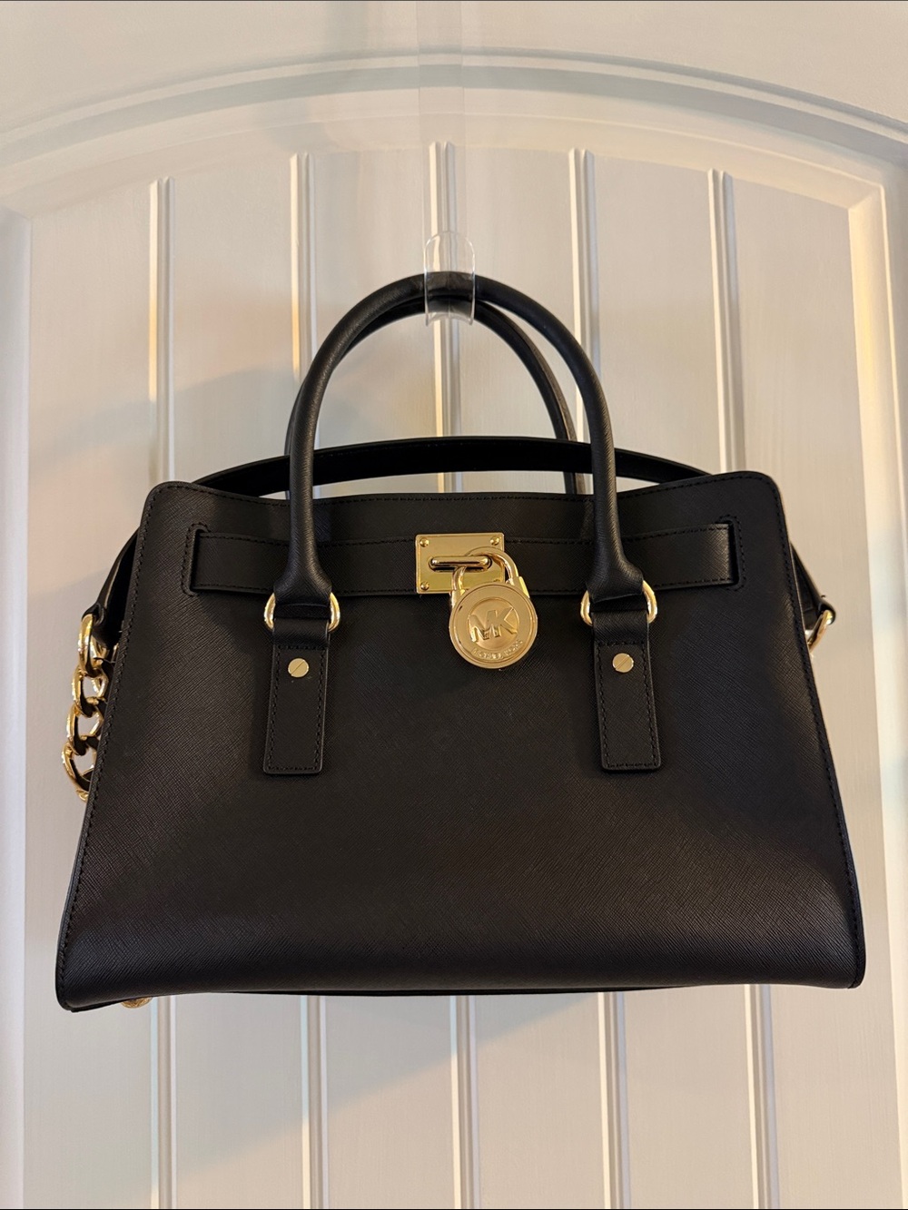 Michael Kors Black Saffiano Satchel with Gold Hardware